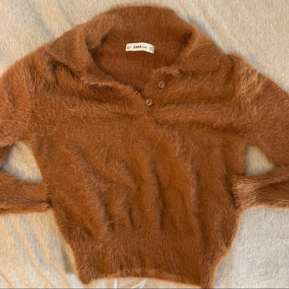 brown fuzzy cropped sweater